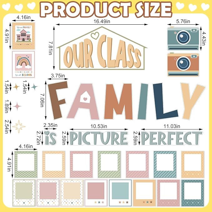 52 Pcs Boho Bulletin Board Decor for Classroom, Our Class is a Family Picture Frame Bulletin Board Set for Teachers Chalkboard School Home Door Decor