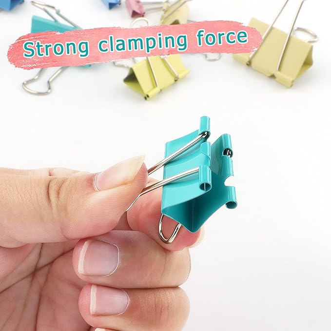 ZZTX Binder Clips Small Size Paper Clamps Clips Assorted Color, 1.0 Inches, 48 Pieces