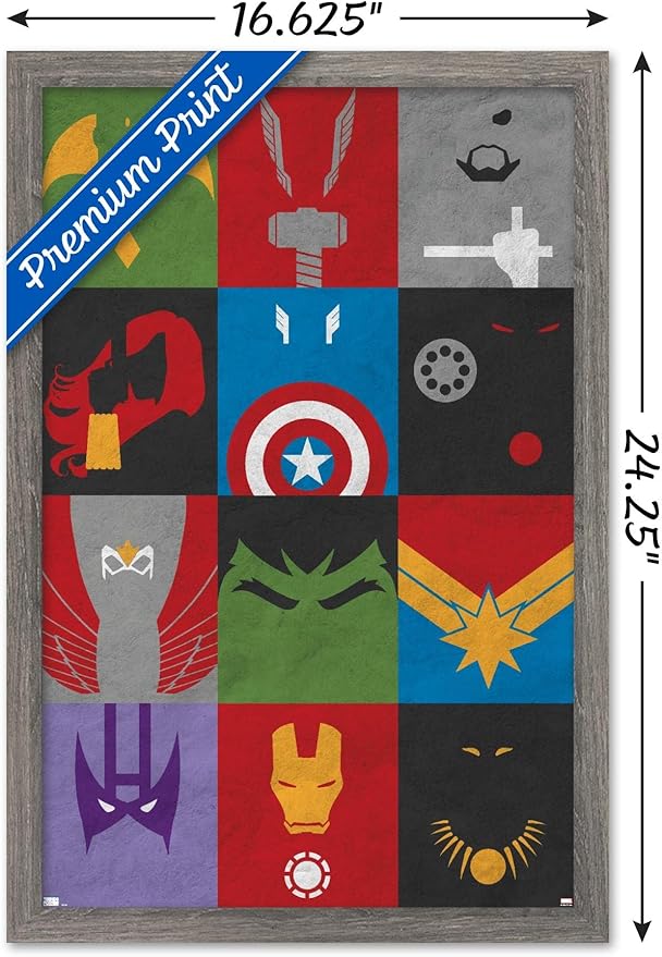 Trends International Marvel Comics - Avengers - Minimalist Grid Wall Poster, 14.725" x 22.375", Barnwood Framed Version
