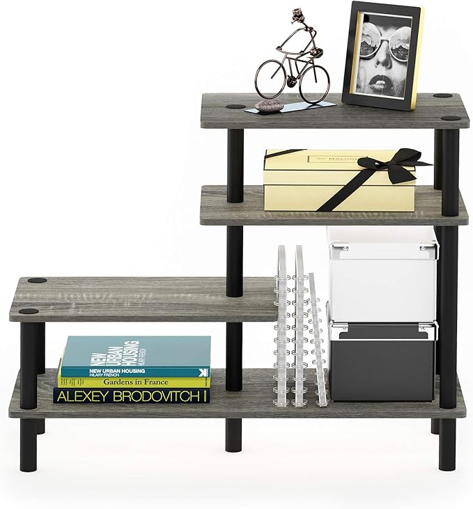 Furinno Turn-N-Tube 3-Tier Side Display Rack, French Oak Grey/Black