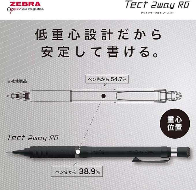 Zebra P-MA141-DBK Mechanical Pencil, Tect 2-Way RO, 0.02 inches (0.5 mm), Dark Black, Knurled Model