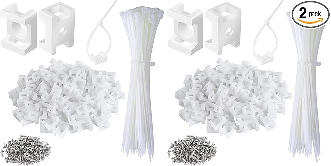 100 Pcs Cable Zip Tie Saddle Type Mounts Base with 100 Pcs 8" Cable Ties and 100 Pcs Tapping Screw, Wire Cable Clips Organizer Holders Clamps White (Pack of 2)