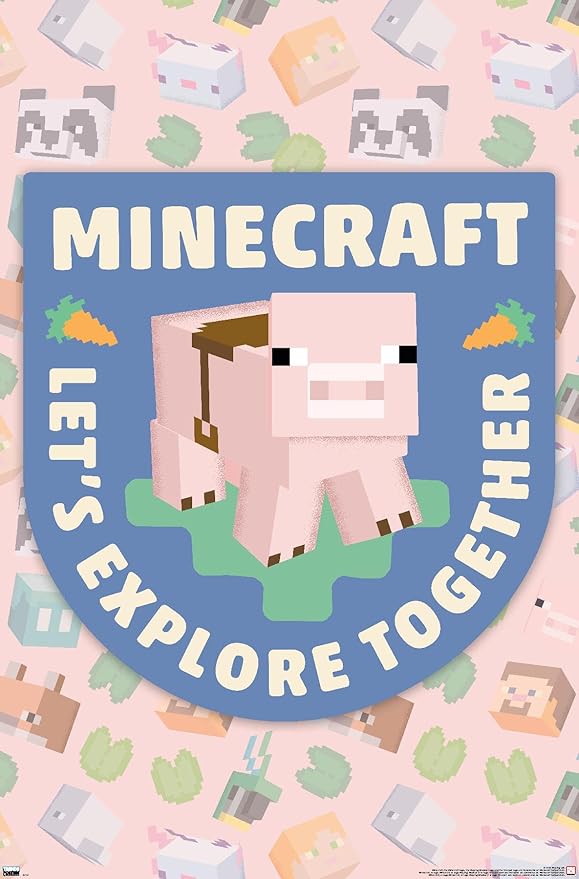 Trends International Minecraft - Let's Explore Together Wall Poster, 34L x 22.4W, Premium Unframed Version
