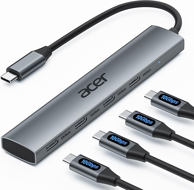 Acer USB C Hub, 10Gbps Type C Splitter with 4 USBC 3.2 Port, High Speed Type C Multiport Adapter for iPad MacBook Pro, iPhone 16/15, Surface Pro and More【Not Support Monitor or Charging】