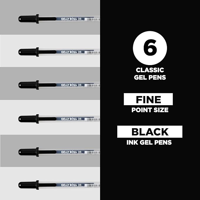SAKURA Gelly Roll Classic, Fine Pt, Black, 6 Count