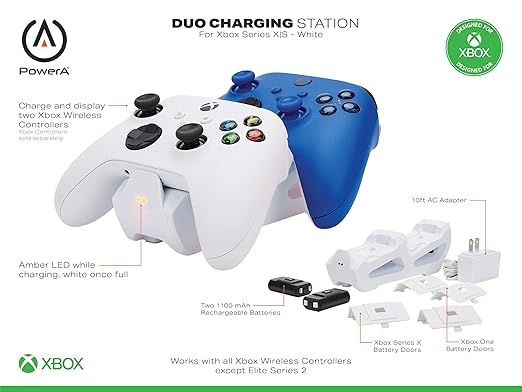 PowerA Duo Charging Station for Xbox Series X|S - White, Wireless Controller Charging, Rechargeable Battery