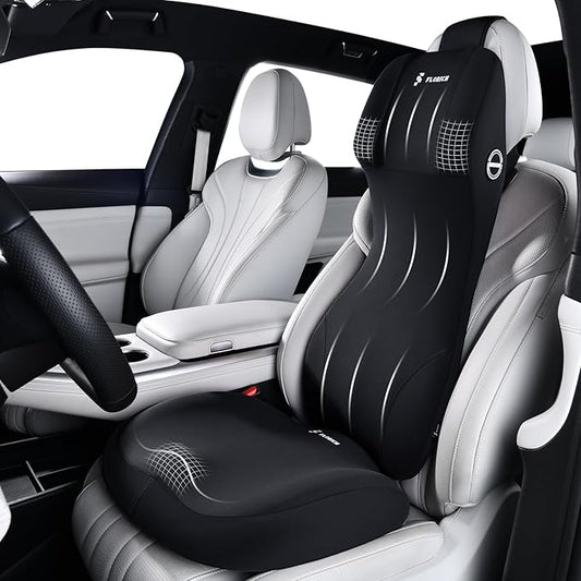 FLORICH Car Seat Cushion and Lumbar Support Headrest Pillow Memory Foam Ergonomic Car Cushion Back Neck Support Pillow Sciatica & Back & Tailbone Pain Relief Cushion for Car Seat Driving, Black