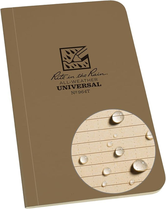 Rite in the Rain Weatherproof Soft Cover Pocket Notebook, 3.5" x 6", Tan Cover, Universal Pattern (No. 964T)