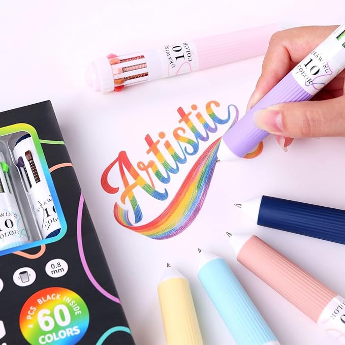 60 Colors Multicolor Pen in one, 6Pcs 10-in-1 Retractable Colored Ballpoint Pens for Office, Back to School Supplies
