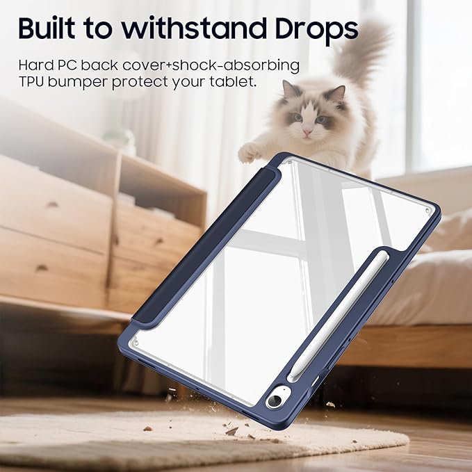Fintie Hybrid Slim Case for Samsung Galaxy Tab S10 Lite/ S10 FE/ S9 FE 10.9 Inch/Tab S9 11 Inch with S Pen Holder, Shockproof Cover with Clear Transparent Back Shell, Auto Wake/Sleep, Navy
