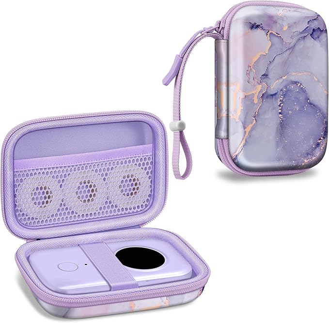 FINTIE Label Maker Case Compatible with Phomemo D30 D35, NELKO P21, SUPVAN E10, NIIMBOT D11 D110, JADENS D110, ORGSTA S001 - Portable Shockproof Hard Shell Label Printer Carrying Cover (Lilac Marble)