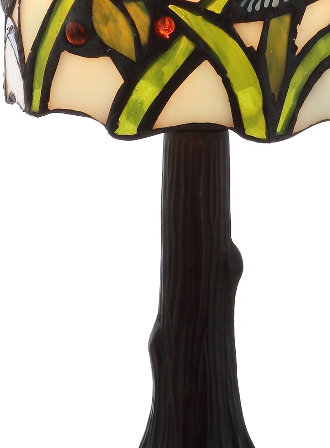 JONATHAN Y 12" Bronze Hummingbird Tiffany-Style LED Table Lamp, Handcrafted Multicolored Stained Glass Bell Shade, Traditional Bedside Accent Lamp, LED Bulb Included JYL8014A