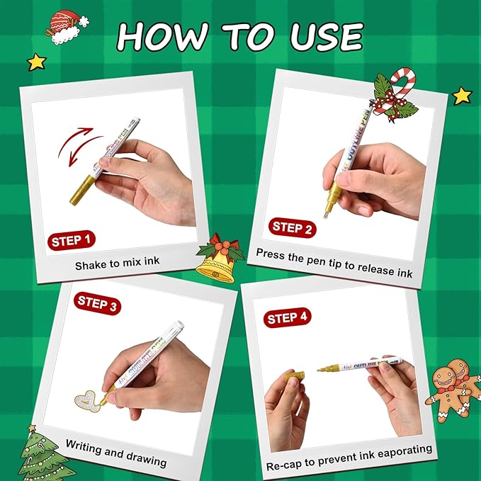 Glitter Markers Outline Pens, Tween Teen Girl Gifts Trendy Stuff, 18 Pack Gold and Silver Shimmer Metallic Marker Arts Supplies for Kids Ages 6 to 8, 9-12 Birthday St. Patrick's Day Gifts