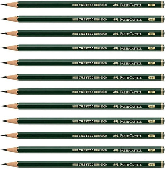 Faber-Castell pencils, Castell 9000 graphite pencils, 8B Pre-sharpened Black lead pencils for sketch, shading, drawing, artist - box of 12 (8B)