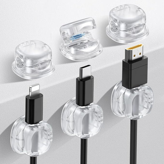 AhaStyle Spring Cable Organizer [1s Lock] 6 Pack Cord Cable Holders Clips Strong Adhesive Cable Cord Keeper [Smooth Adjustable] Hide Wire Cord Organizer for Nightstand Kitchen Car Office (Transparent)