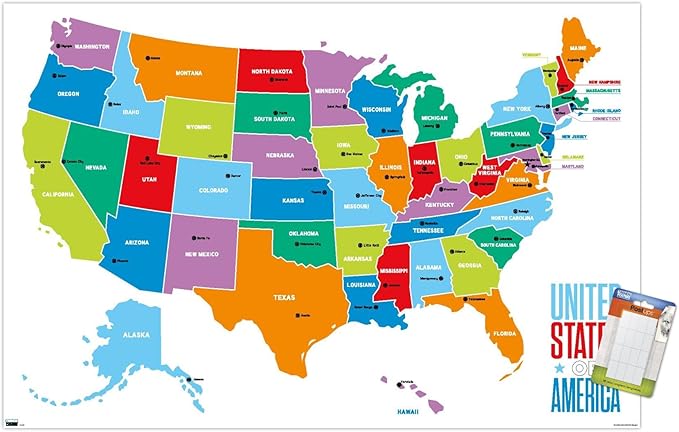 Trends International Map - United States Of America 2022 Wall Poster, 22.375" x 34", Premium Poster & Mount Bundle
