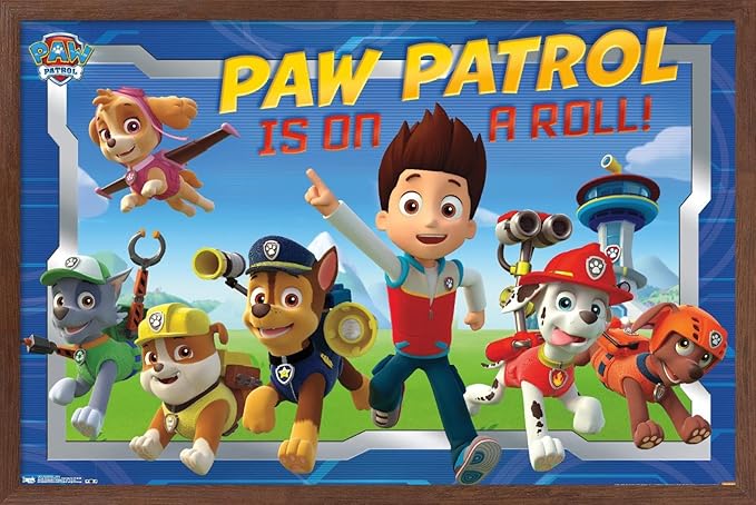 Nickelodeon Paw Patrol - Crew Wall Poster, 22.4L" x 14.7W", Mahogany Framed Version