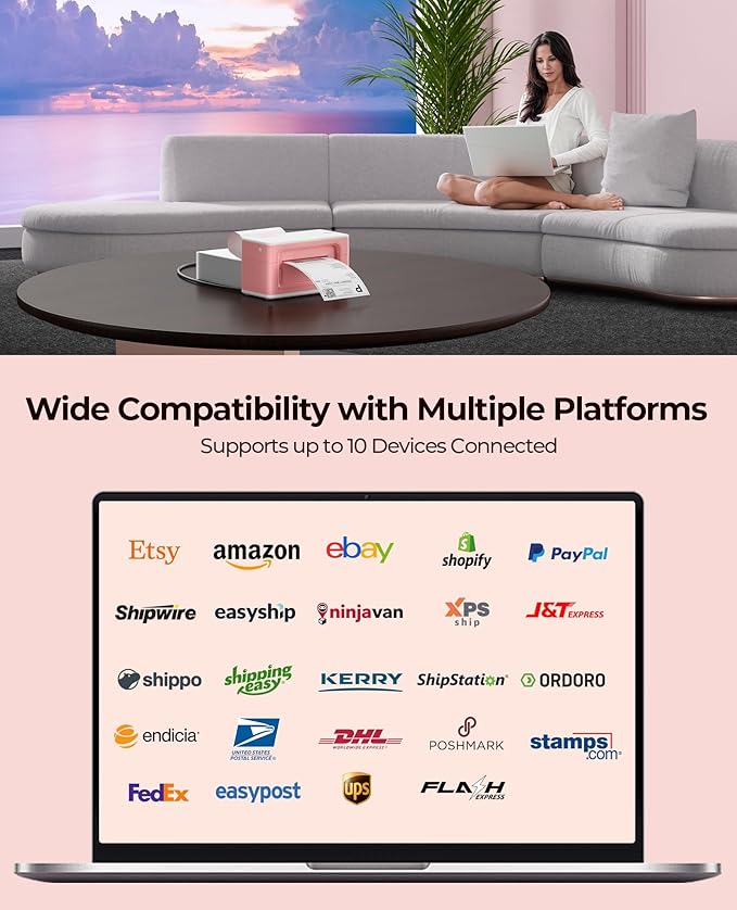MUNBYN Wireless Thermal Printer, Wi-Fi Shipping Label Printer Compatible with AirPrint iPhone iPad macOS Android Windows Chromebook Etsy Ebay USPS for Small Business Home Use