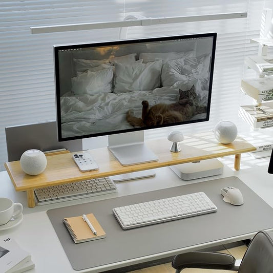 Bamboo Dual Monitor Stand Riser with Underneath Storage, Ergonomic Desk Shelf Supports PC Computer Monitor, Printer, TV for Home, Office, Natural
