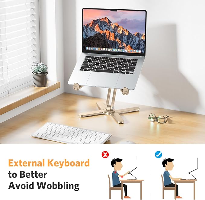 OMOTON 360 Rotating Laptop Stand Riser for Desk, Ergonomic Foldable Computer Stand Adjustable Height Angles for Collaborative Work, Easy Storage Fit Macbooks,All Laptops up to 16 inches, Gold