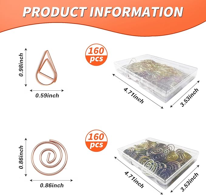 Hesena 320 Pcs Cute Paper Clips Set, 160 Pcs Round & 160 Pcs Teardrop Shape Paper Clipss, for Office and Home (Circular+Droplet)
