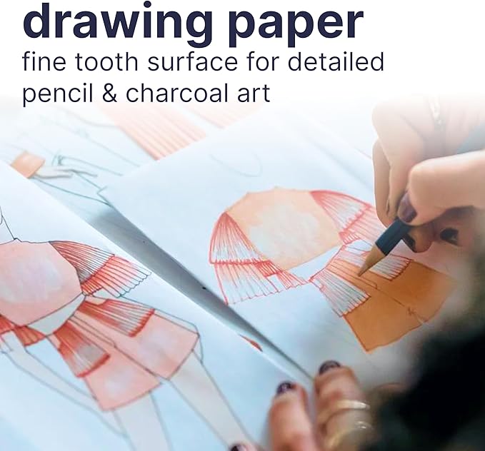 Strathmore 200 Series Drawing Paper, Tape Bound Pad, 9x12 inches, 40 Sheets (64lb/104g) - Artist Paper for Adults and Students - Charcoal, Colored Pencil, Ink, Pastel, Marker
