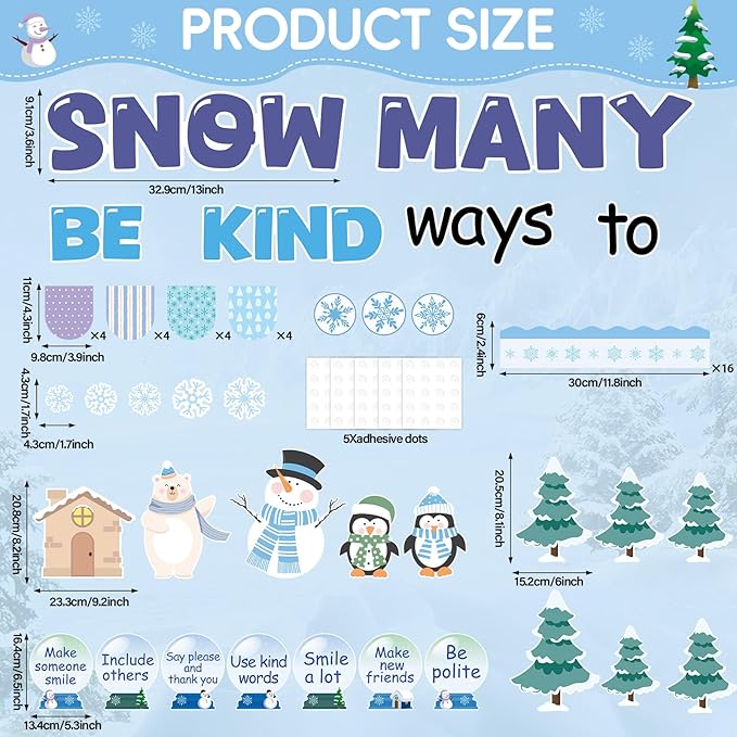 Winter Bulletin Board Set Snow Many Ways to Be Kind Bulletin Board Snowman Penguin Snow Globe Cutouts Motivational Classroom Decor Christmas Holiday Party for Classroom Chalkboard Wall Door Decor