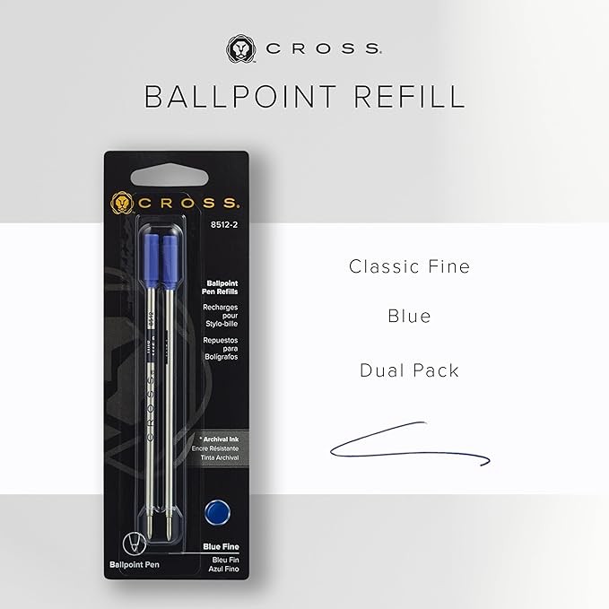 Cross Universal Ballpoint Pen Refill, Fine Point, Blue, 2-Pack (8512-2)