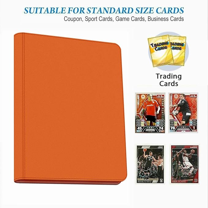 16 Pocket Card Binder, 1000+ Premium Zip Trading Card Binder, Double Sided Pocket Card Binder Album, Ringless Card Folder for MTG, TCG, Sports Card (Orange, 16Pockets)