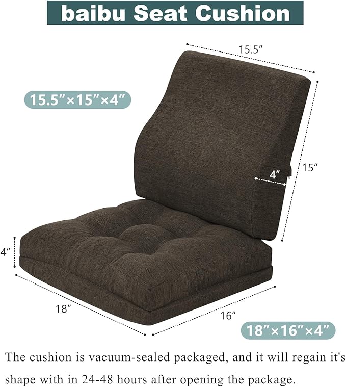 baibu Memory Foam Small Recliner Cushions with Lumbar Support Pillow Set, 18x16x4 Inch Dual-Layer Design Non-Slip Recliner Seat Cushion & Back Support Pillow for Reduce Hip & Lumbar Pain, Brown