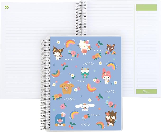 Erin Condren Designed 7x9 Hello Kitty & Friends Rainbow Days Spiral Notebook | Productivity, College Ruled Lines & Checklist for List-Making | 160 pages, 80 lb, Premium Paper