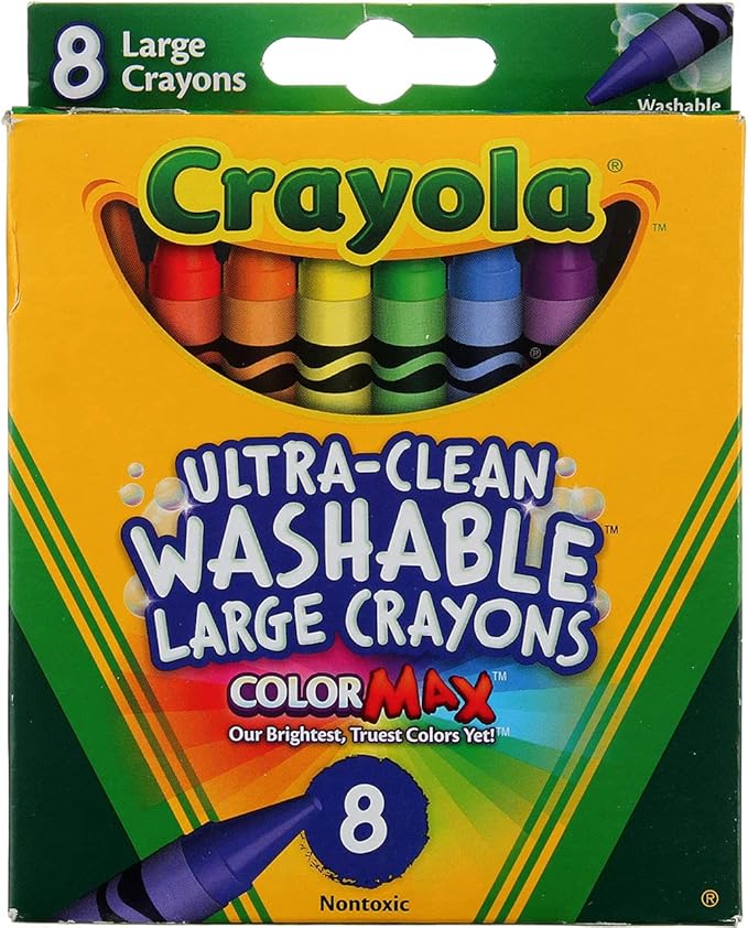 Washable Crayons, Large, 8 Colors/Box, Total 12 Boxes