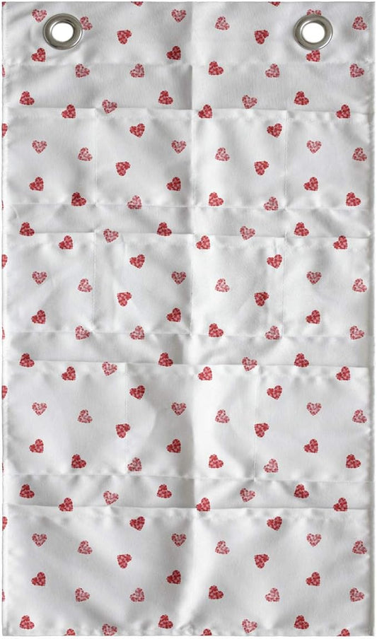 Ambesonne Hearts Hanging Pocket Organizer, Mini Hearts in Continuous Repeating Pattern Romantic Theme, Printed Polyester Storage Bag with Pockets, 21" x 31", Vermilion Pale Pink