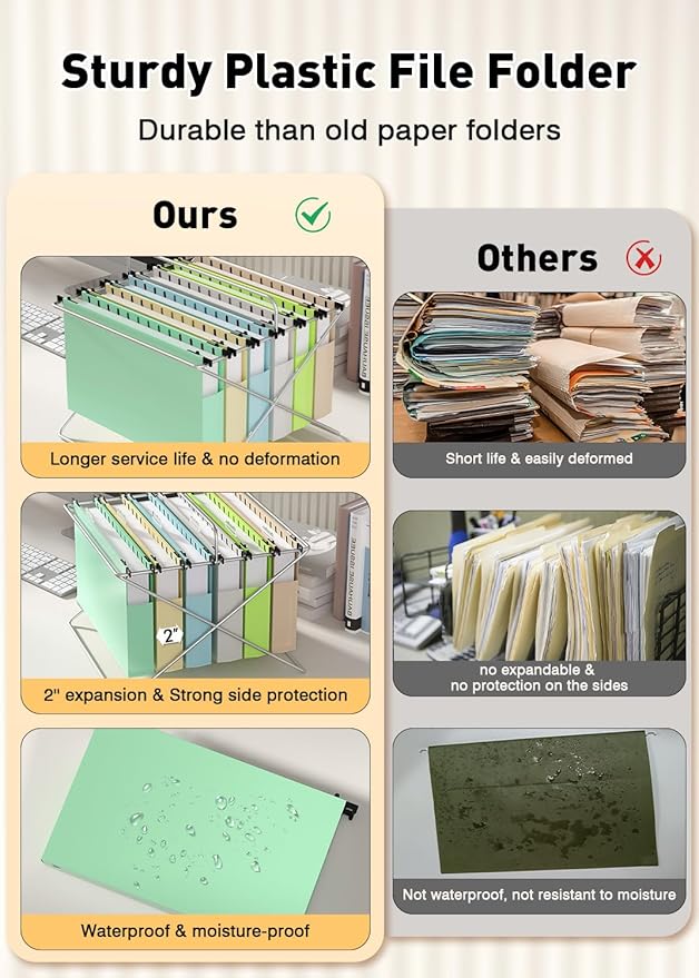 Extra Capacity Plastic Hanging File Folders,12 Pack Reinforced Expanding Hang Folder Legal Size,Accordian Pocket,Heavy Duty 2 Inch Expansion,Hanging Folder Organizer for Office Home, Pastel Colors