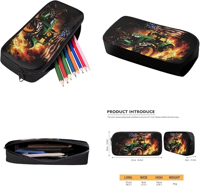 CLOHOMIN Fire Tractor Backpack and Lunchbox for Kids Boys American Flag School Bag Set of 3 with Lunch Bag Pencil Case Age 10-12 Elementary Book Bag and Lunch Tote for Girls 5th Grade