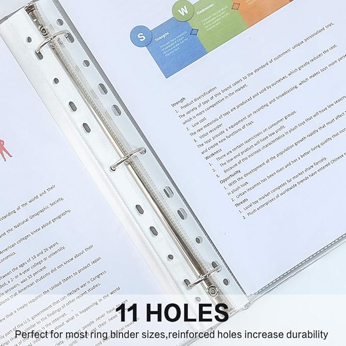 Sheet Protectors, HERKKA 500 Pack Upgrade Clear Plastic Page Protectors Sheet Reinforced 11-Hole Fit for 3 Ring Binder Fits Standard 8.5 x 11 Paper, 9.25 x 11.25 Top Loaded, Acid Free