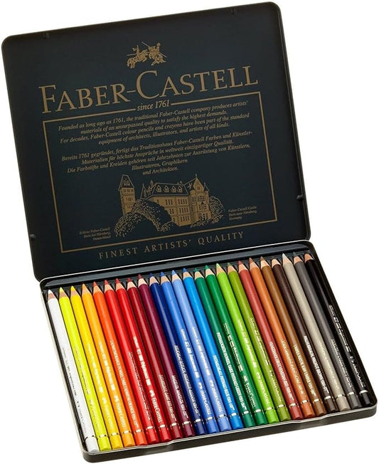 Faber-Castell Polychromos Artists' Color Pencils - Tin of 24 Colors - Premium Quality Artist Pencils