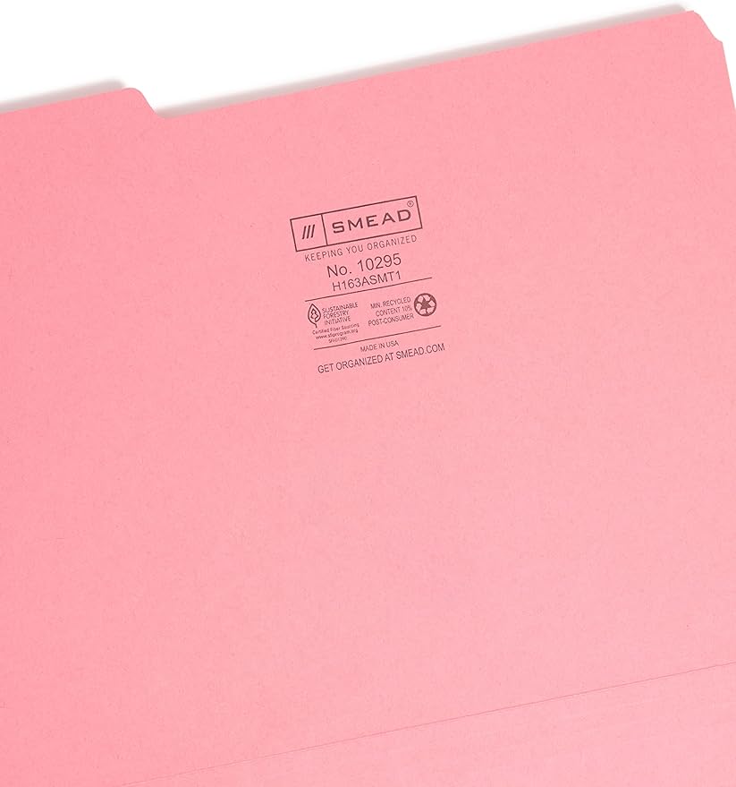 Smead Interior File Folder, 1/3-Cut Tab, Letter Size, Assorted Jewel-Tone Colors, 100 per Box, Expandable File Folders for Filing Cabinet