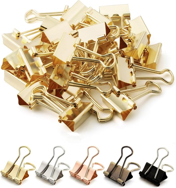 Mr. Pen- Small Binder Clips, 50 pcs, 0.75", Small Size, Gold Metal Binder Paper Clips, Paper Clamps for Office Supplies, Home, School, Business, Document Organizing