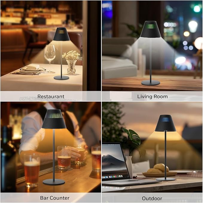 Honeywell M1 Cordless Small Table Lamp Rechargeable, 5200mAh Battery Operated LED Table Lamp, 4 Color 9RGB Stepless Dimmable Touch Control Night Light for Bedroom Restaurant Bedside (1, Black)