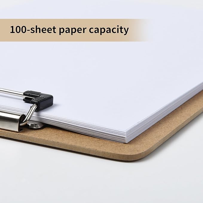 Clipboards 10 Pack Letter & A4 Size, 9" x 12.5" & 8.5" x 11" Wooden Hardboard Clipboards with Low Profile Clip, Hanging Loop for Office, Home & Classroom