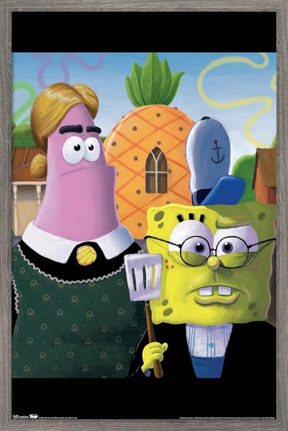 Trends International Nickelodeon Spongebob - American Gothic Wall Poster, 22.375" x 34", Barnwood Framed Version