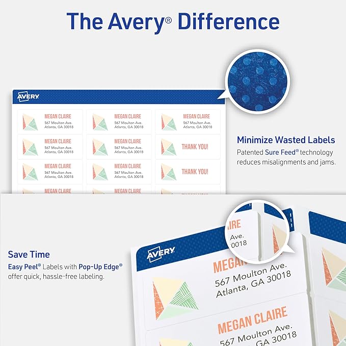 Avery Easy Peel Printable Address Labels with Sure Feed, 1" x 2-5/8" Customizable Stickers, White, 15,000 Blank Mailing Labels, Great for Mailing, Shipping, and More (2-Pack of 5960)
