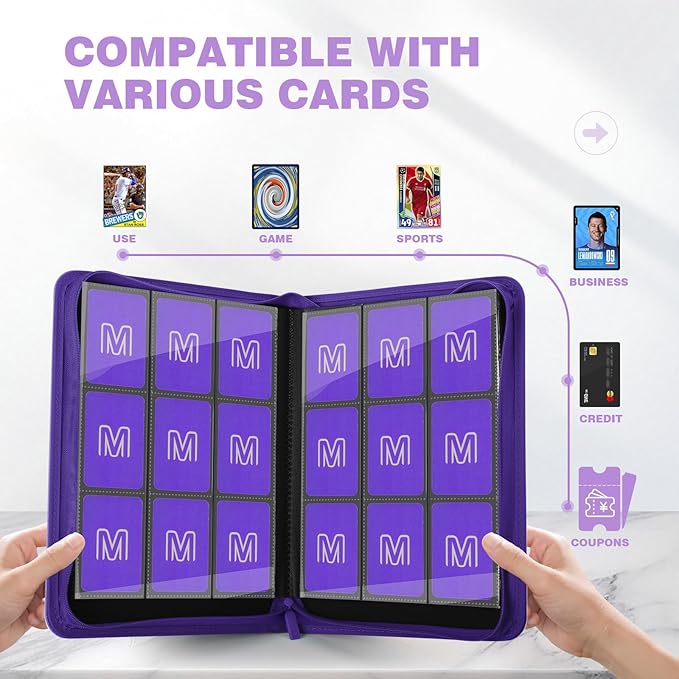 Trading Card Binder with 9 Side Loading Pocket Card Album Hold Up to 540 Cards PU Card Collection Binder, Collectible Albums Card Folder for MTG, TCG, Sports Cards（9-Purple）