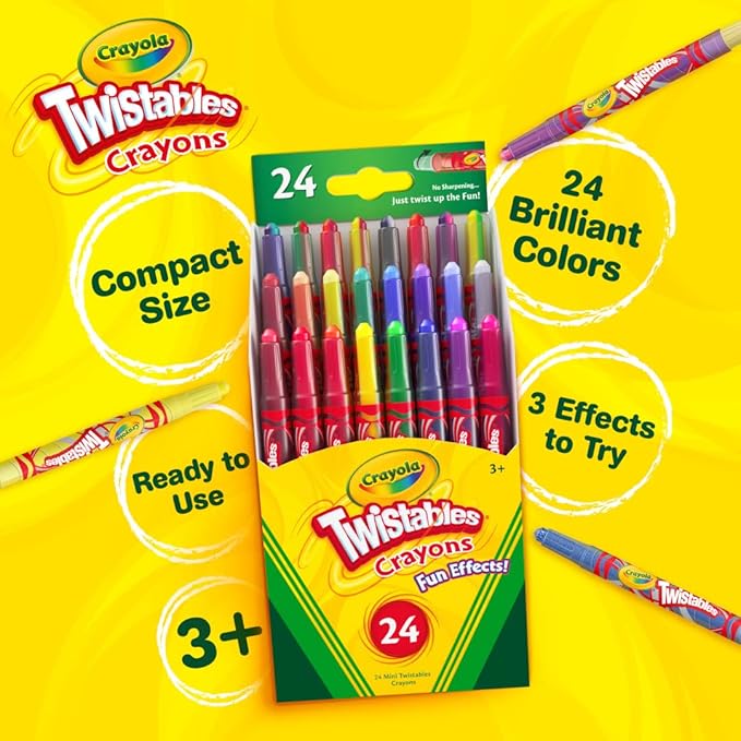 Crayola Twistables Crayons for Kids (24ct) No Sharpen Toddler Coloring Supplies, Less Mess, Stocking Stuffer & Holiday Gifts for Boys & Girls, Ages 3, 4, 5