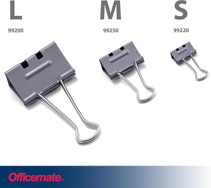 Officemate EZ Binder Clips, Medium Size, 12/Box, Gray (99250)