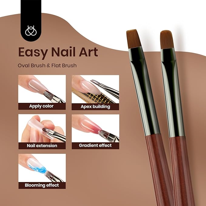 Beetles Gel Polish Nail Art Brushes, 6 Pcs Fingernail Art Design Pens, Nail Art Tools, Wood Alloy Handle Nail Brushes, Clean Up Liner French Set with Holder&Palette DIY Valentine's Day Gift for Women