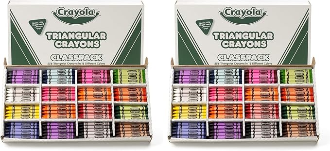 Crayola Triangular Crayon Classpack (256ct), 16 Assorted Toddler Crayons, Anti Roll, Bulk School Classroom Essentials, Preschool & Kindergarten Must Haves (Pack of 2)
