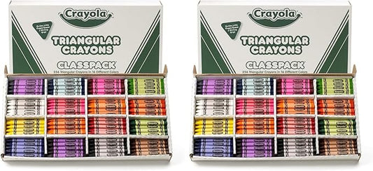 Crayola Triangular Crayon Classpack (256ct), 16 Assorted Toddler Crayons, Anti Roll, Bulk School Classroom Essentials, Preschool & Kindergarten Must Haves (Pack of 2)