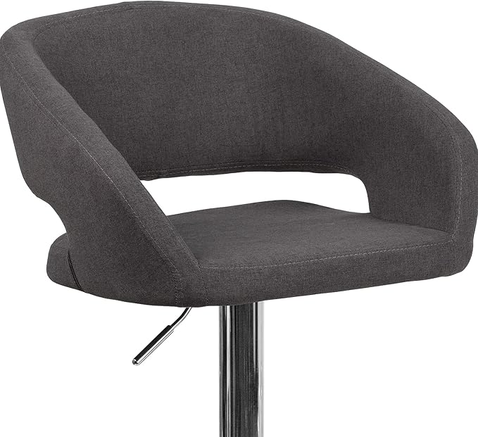 Flash Furniture Erik Comfortable & Stylish Contemporary Barstool with Rounded Mid-Back and Foot Rest, Adjustable Height - Charcoal Fabric with Chrome Base